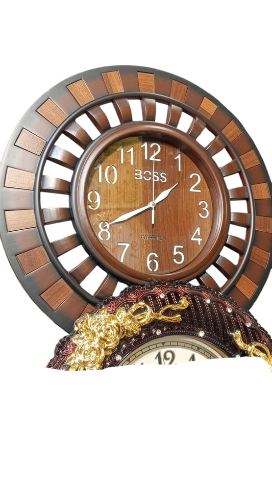 Brown Boss Wall Clock in Wooden Color